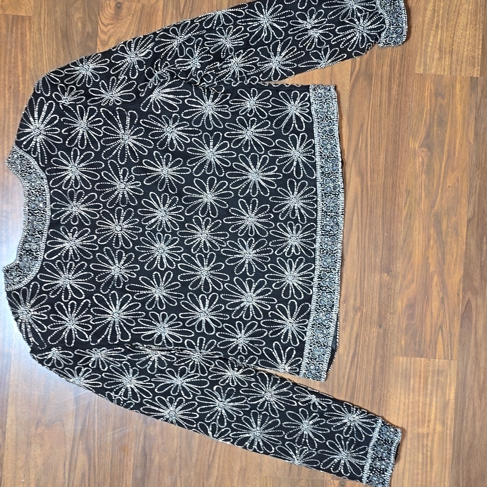 Scala Black Beaded Floral Cropped Jacket - Picture 9 of 12
